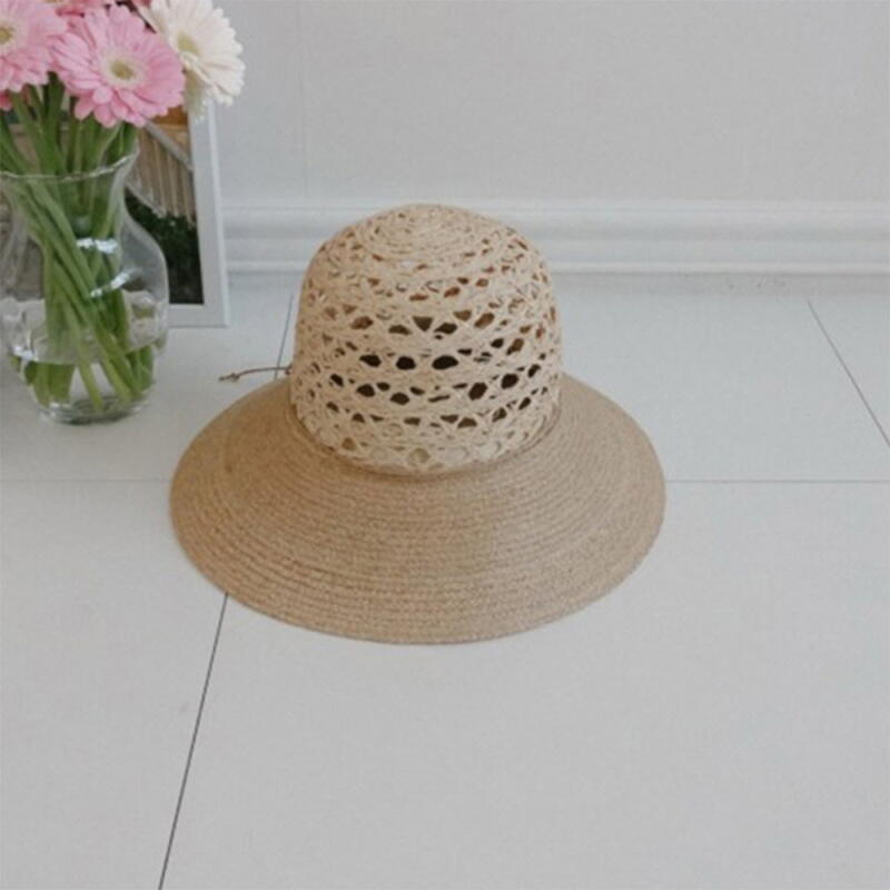 Женская летняя рафиевая шляпа с лентой и длинными полями, с перфорацией beige