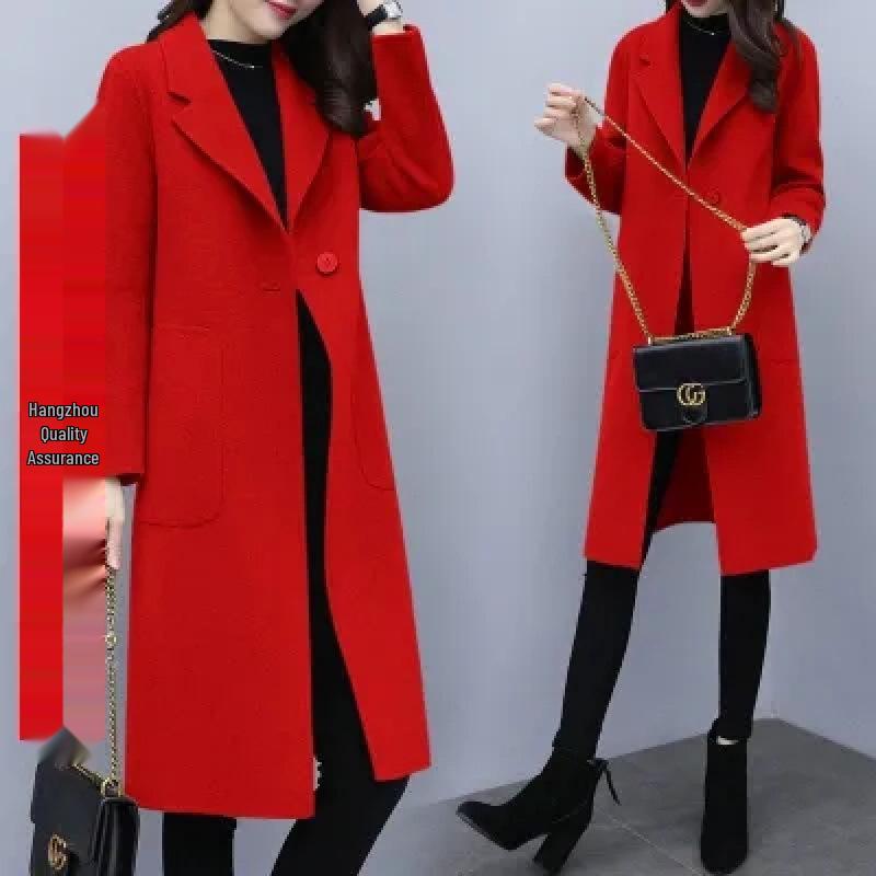 Korean Style Mid-Length Loose Woolen Coat - 2025 Trend, Autumn Winter, Plus Size, Thickened Women's Outerwear