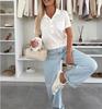2025 Urban Casual Women's Lapel Solid Color Pocket Short Sleeve T-shirt