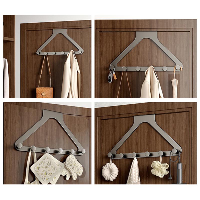 Triangle Over The Door Hooks,Carbon Steel Hanging Organizers Rack With 6 Hooks For Clothes Bags,Door Hanger For Bathroom Kitchen