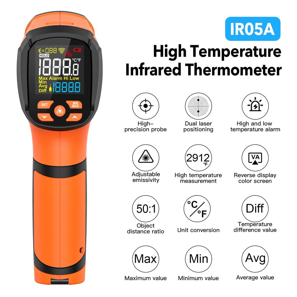 LCD Industrial Thermometer Infrared Thermometer -50~1600C Laser Temperature Meter Digital Outdoor Laser Pyrometer IR Thermometer