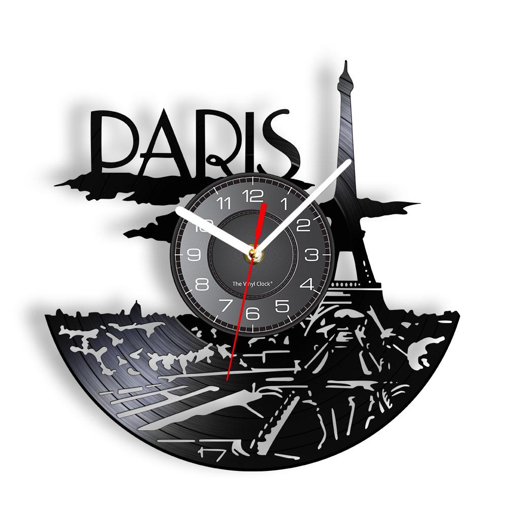 Paris London Travel Themed Vinyl Record Wall Clock Tower Big Ben Tower Unique Travel Landmark Wall Art Retro Clock Watch
