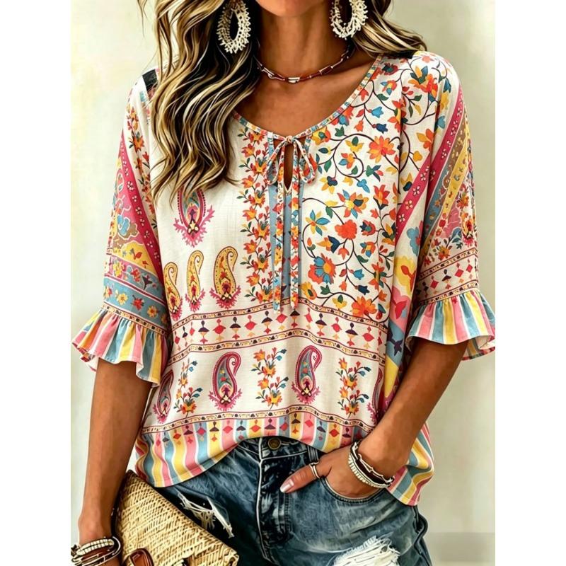 Fresh Breathable Half Sleeve Casual Blouse, Loose Slimming Version, Light Comfortable Summer Outerwear