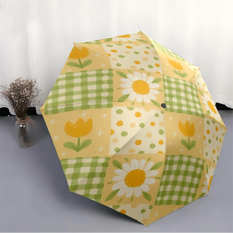 1pc Floral Patchwork Auto Leisure Cool Umbrella - Auto Open/Close Folding Umbrella with Reinforced 8-Rib Frame, 101