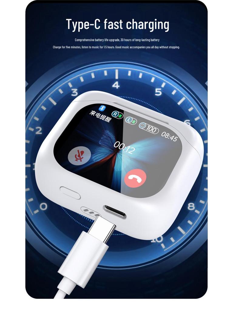 New UI ANC Wireless Bluetooth Earbuds with Digital Display and Smart Screen for Sports