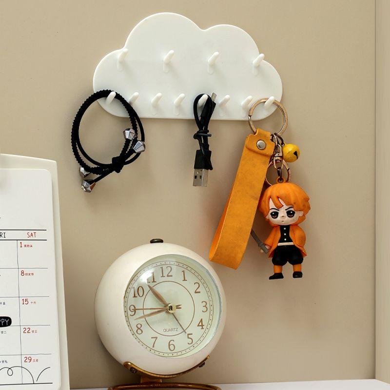 Cloud-Shaped Wall-Mounted Jewelry Organizer with Key Hooks - Punch-Free Accessory Display Rack and Mirror Cabinet