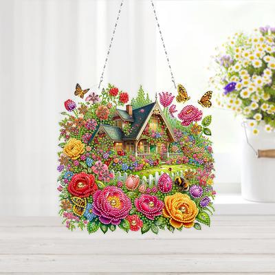 Doppelseitiges Spezielle Form Blumenhaus Diamantmalerei Hängender Anhänger Diamantmalerei Dekor DIY Diamantkunst Anhänger Set