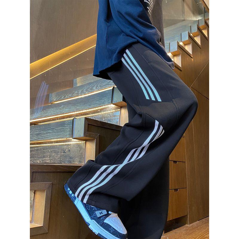 High Street Striped Casual Pants for Men, Autumn and Winter American Style, Cool Wide-Leg Sports Sweatpants, Trendy Brand Versatile Floor-Length Pants