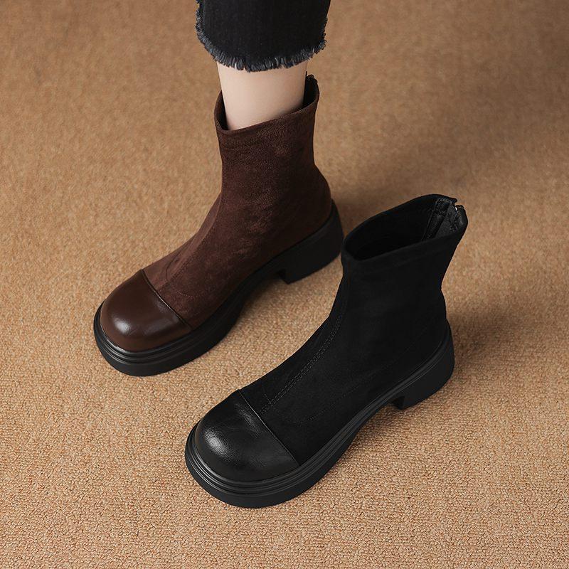 Krazing Pot Microfiber Autumn Winter Shoes Platform Super Size Motorcycle Boots Square Toe Keep Warm Zipper Size 44 Ankle Boots