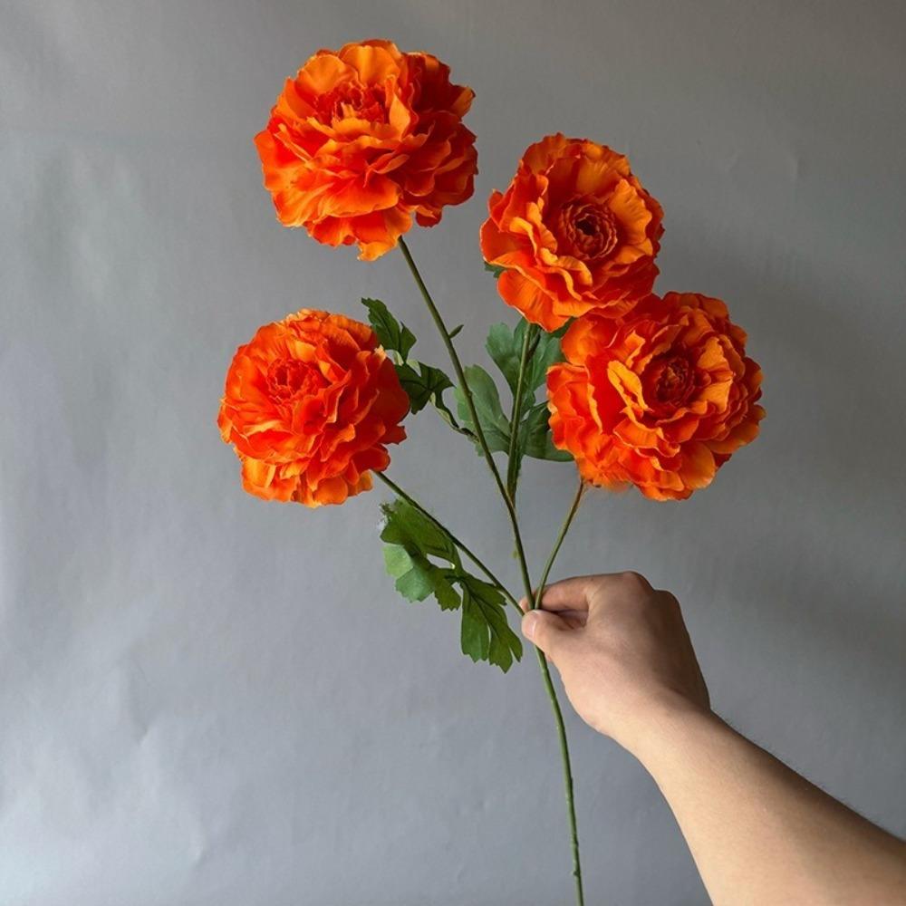 4 Heads Large Peony Artificial Flowers Long Branch Faux Silk Flower Wedding Decoration