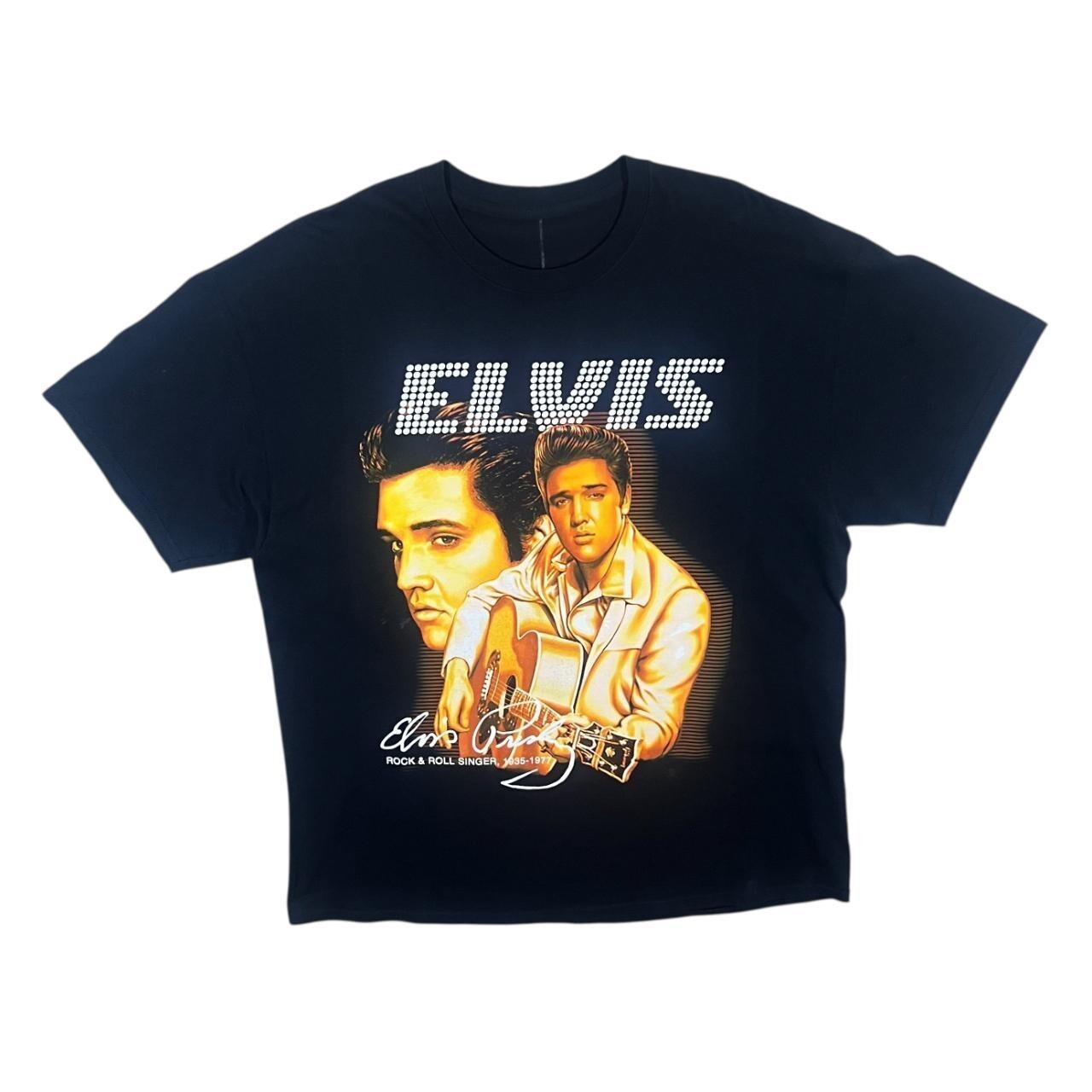 Elvis Presley Rock N Roll Singer Music Tribute Spellout Graphic Black T-shirt XL L