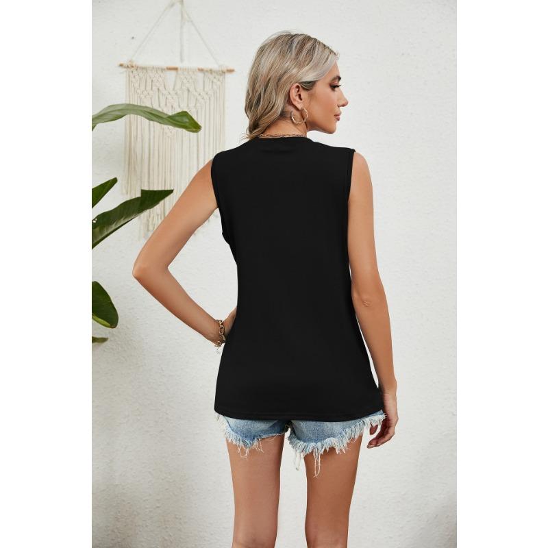 YYFS Γυναικεία μόδα casual καλοκαιρινή άνοιξη μονόχρωμη στάμπα αμάνικα μπλούζες και πουκάμισα με λαιμόκοψη