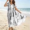 Women's Casual Loose Fit Bohemian Style Gradient Print Short Sleeve V Neck Midi Dress with Elastic Waist and Flowing Skirt for Everyday Wear