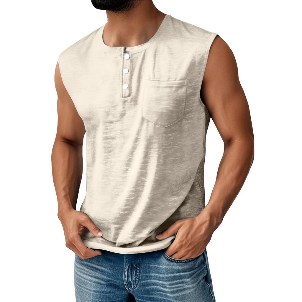 Gilet Estivo da Uomo Monocolore con Tasca Bottoni Sportivi Gilet Sportivo Casual da Uomo