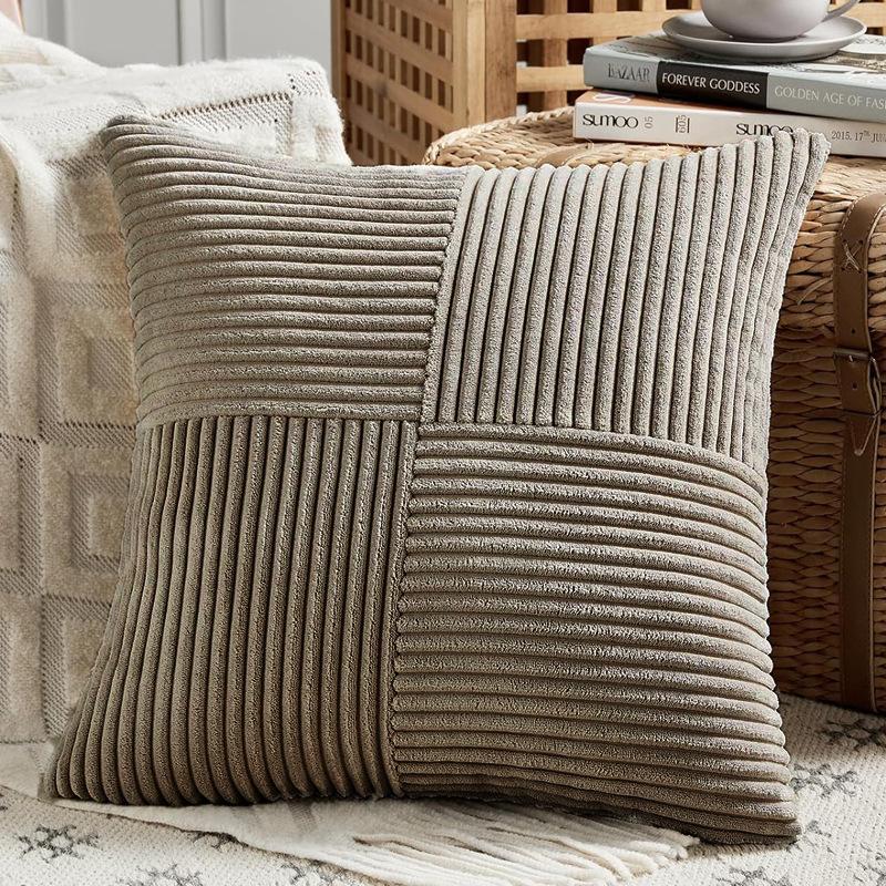 2pcs Bohemian Style Corduroy Striped Pillowcases 18x18 Inch Stripes for Sofa, Bedroom, Living Room - Fall Home Decor, Decorative Pillowcases