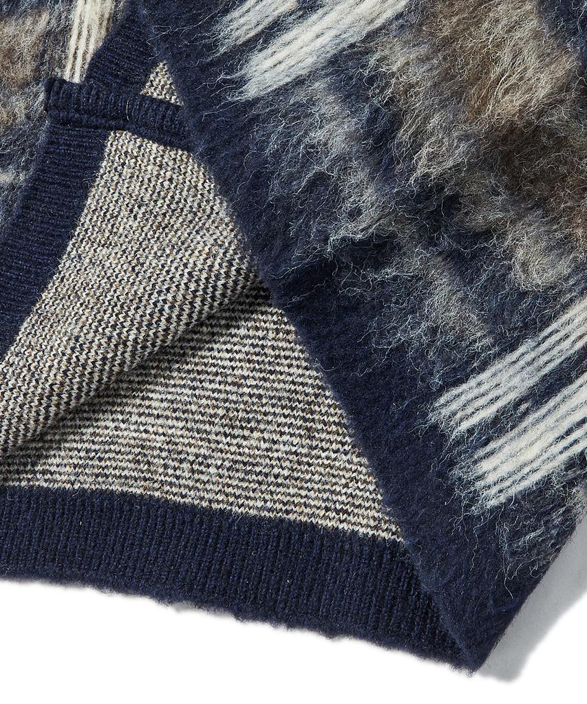 Beyond Closet Preppy Hairy Check Mohair Tough Cardigan Navy