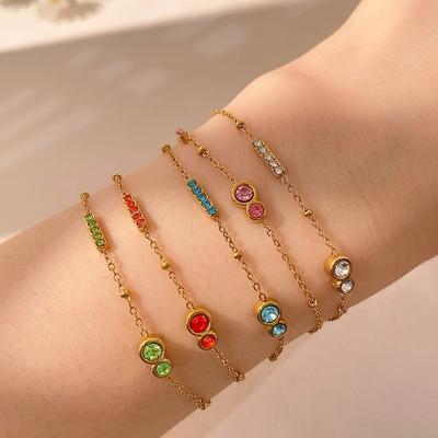 CARLIDANA Gold Plated Non Tarnish Jewelry Zircon New Colorful Zircon Pendant Chic Women Stainless Steel Link Chain Bracelet