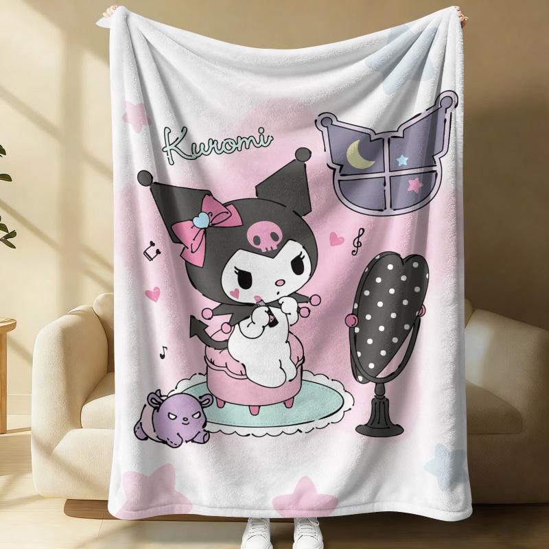 Kuromi Dreamy Pink Flannel Blanket Soft Warm Throw Japanese Anime Camping Office Bedroom School Nap Novel Blanket Summer Quilt