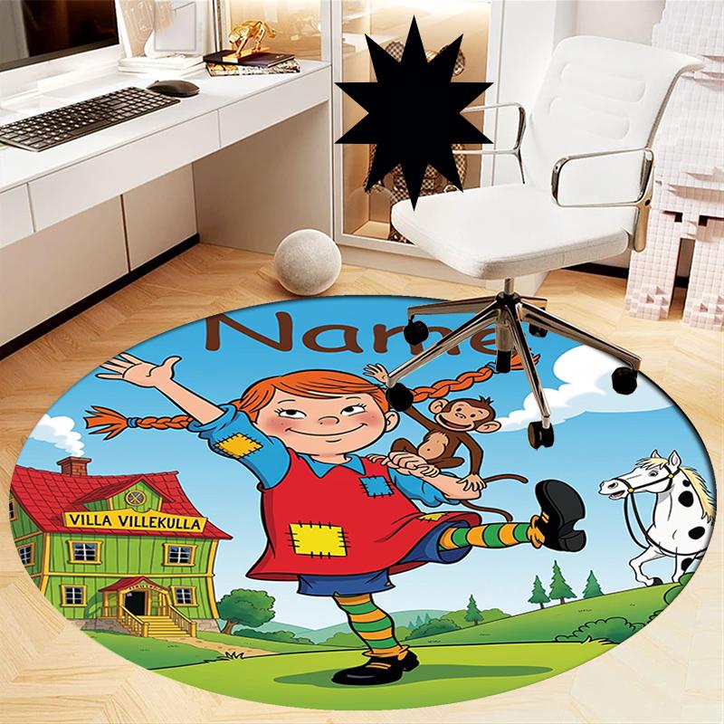 Custom Name Pippi Longstocking Printed Round Rug Carpet Chair Rug Area Rug Entryway Doormats,for Office Chair Living Room Bedroom Kitchen Room.