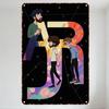Vibrant Retro Cartoon A RJ Letters with 3 Men Metal Tin Sign Wall Decor for Bar Cafe Home Art Gift, Stylized Star Sparkles Backg