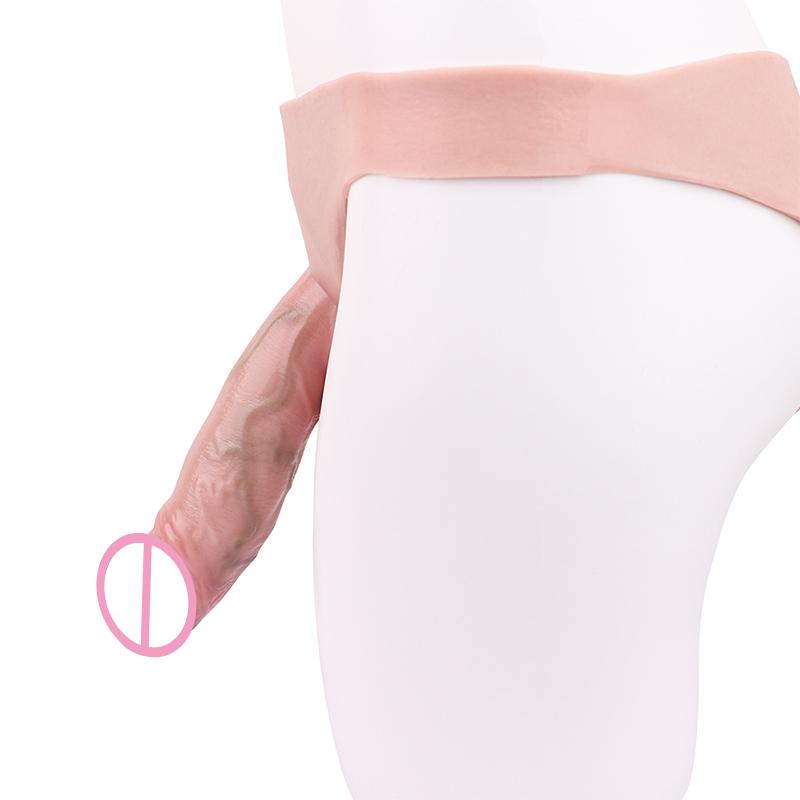 FAAK Strap-On Hollow Big Dildo Silicone Cock Enlarge Wearable Penis Panties Adult Sex Toys for Male Delay Ejaculation