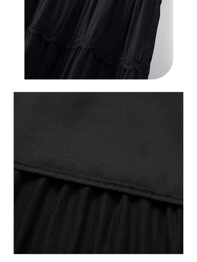 2025 High-End Summer Women's Fairy Lace Pleated Midi Skirt with Large Swing.