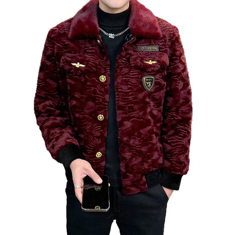 Men's European Winter Gold Sable Velvet Fur Lapel Jacket - Fashionable, Trendy, and Casual Outerwear
