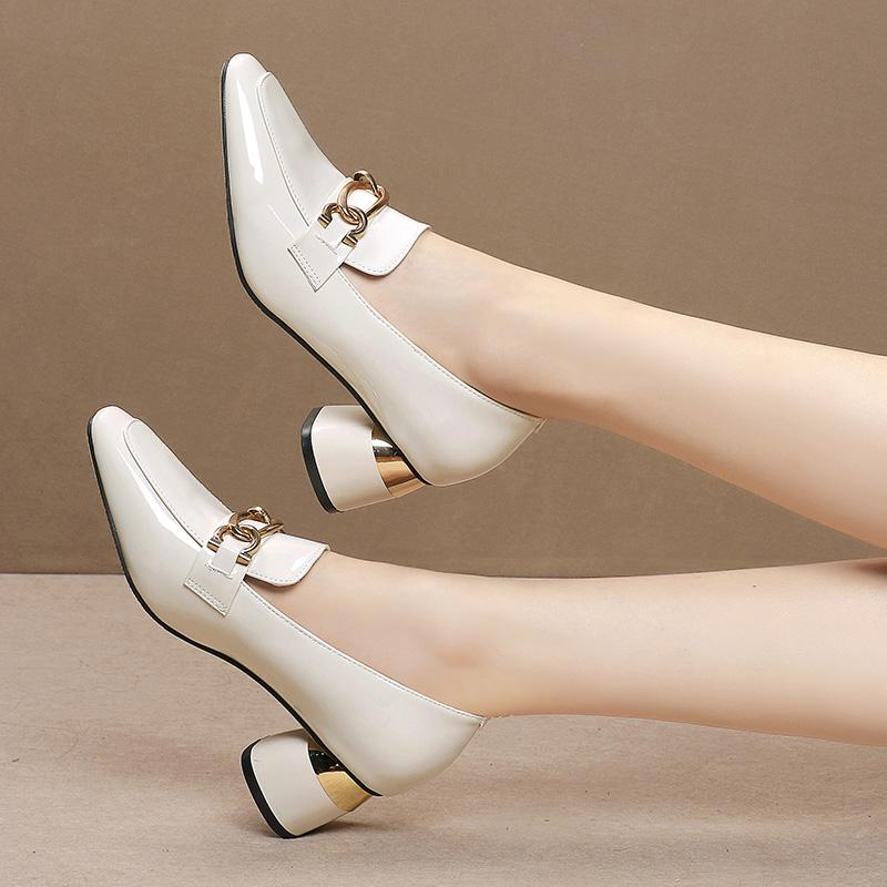 Square Heel Metal Chain Pumps Loafer Women Shoes Fashion Slip on Slipper Luxury Design Casual Mary Janes Shoes Spring Summer