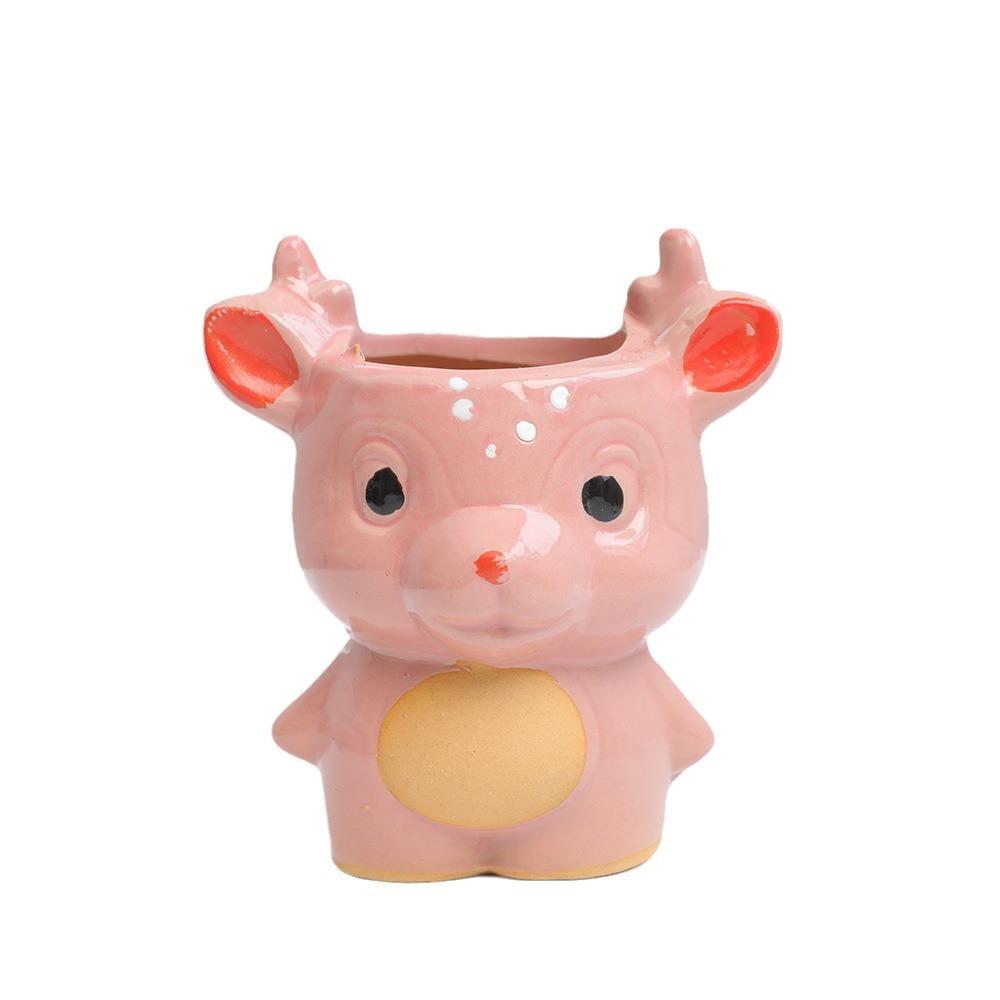 6er Set Kreative Cartoon Tier Keramik Sukkulententopf Pflanztöpfe Niedliche Hirsch Ornamente Dekorative Gartenarbeit Kleine Blumentöpfe