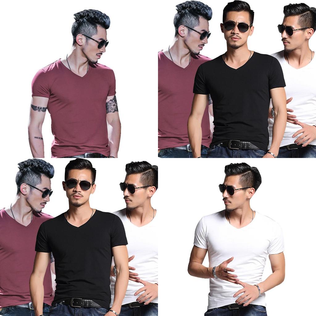 Mens Summer Casual Fashion V-neck T-shirt In Premium Quality Solid Colors