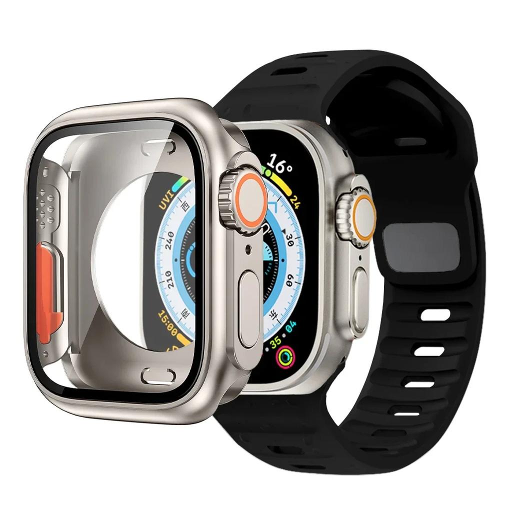 Silicone strap+case For Apple Watch Case 44mm 45mm 41mm 40mm Screen protectores Change to Ultra For iWatch Series 8 7 SE 6 5 3