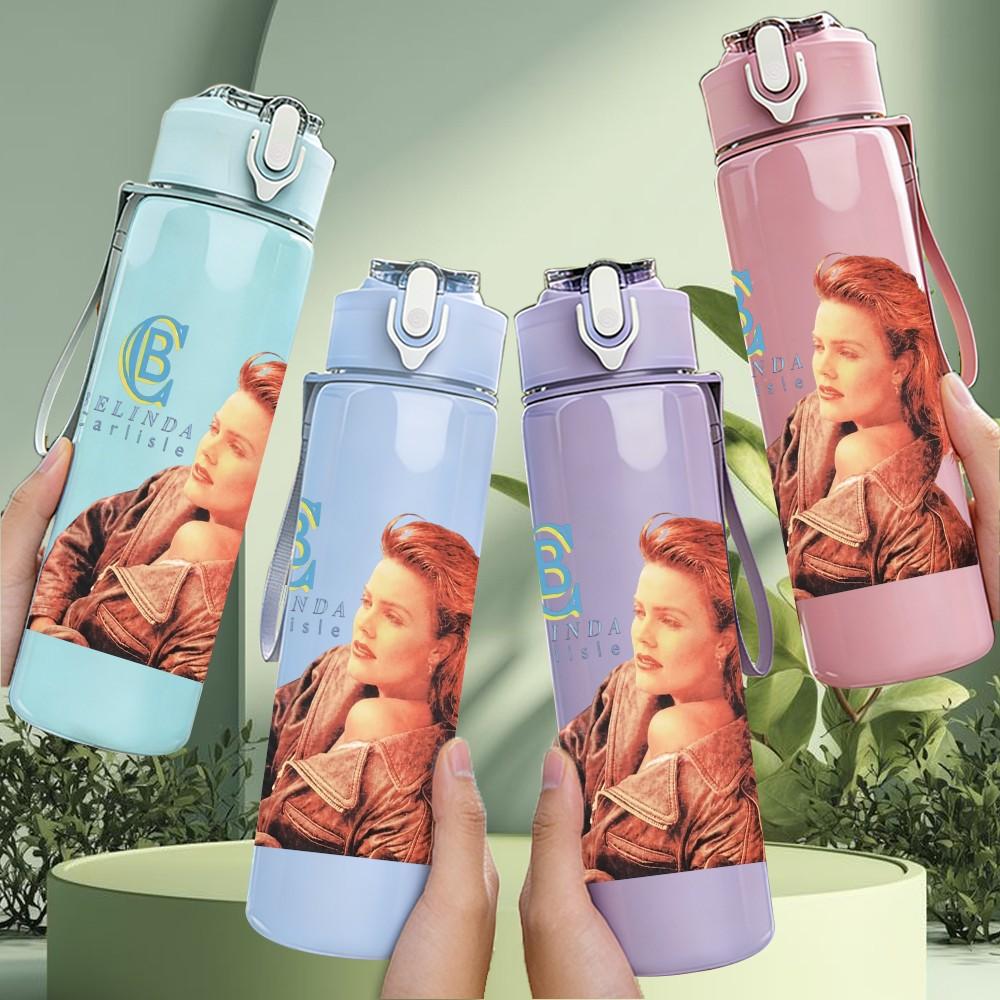 1PC Blue Circle Vintage Automotive Print 750ml colorful plastic sports water bottle leakproof pop up lid with straw for outdoor work home use