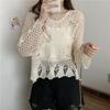 Hohlstrickbluse für Damen, Sommer, locker, dünn, Sonnenschutz, Klimaanlage, Hemd, einfarbig, schick, Spitze, kurzes Oberteil