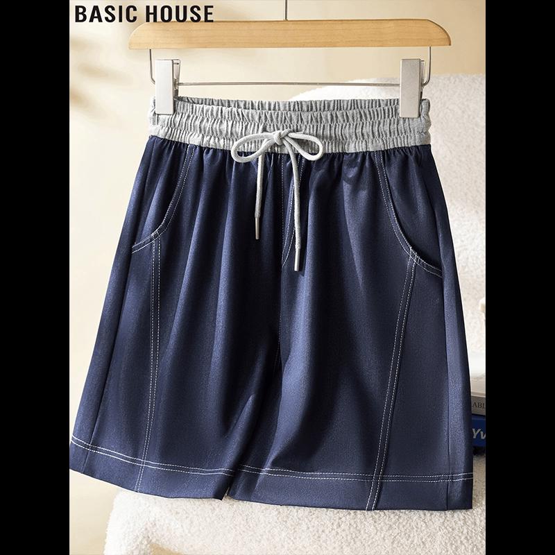 Basic House Women s High-Waisted Ice Silk Wide-Leg Shorts 2XL