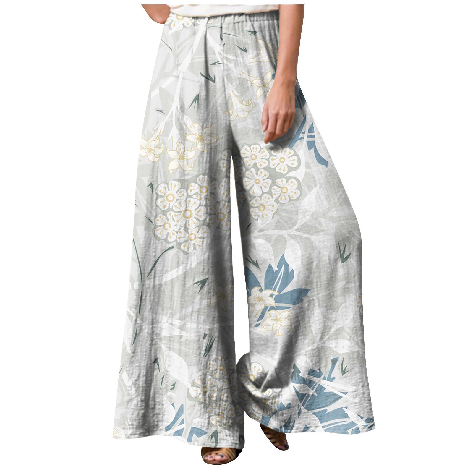 

Модные женские дышащие повседневные свободные брюки с принтом и строчкой XL белый