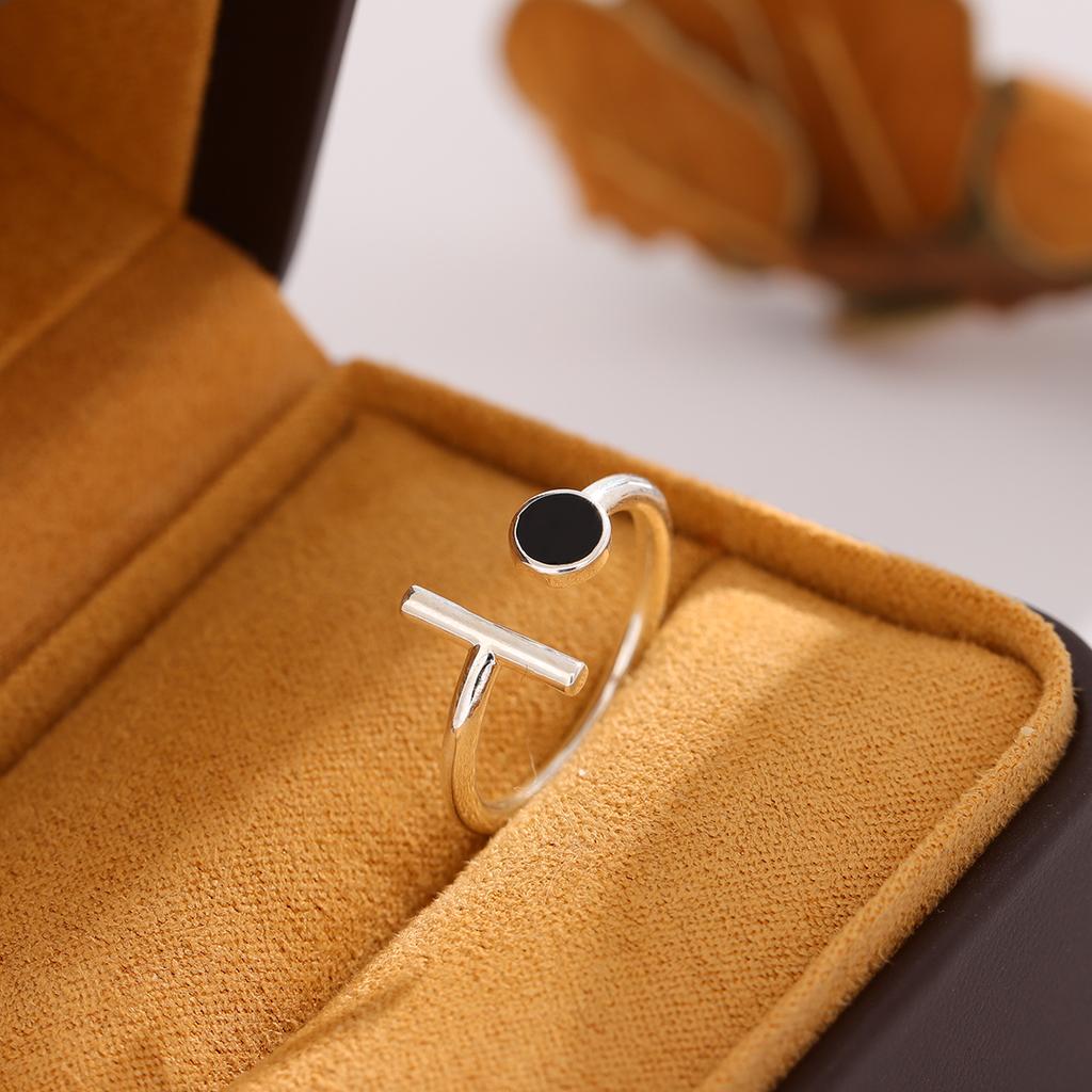 Nuevas Joyas de Plata de Ley 925 Anillos Abiertos Geométricos Populares de Personalidad Simple Oscura Redonda de Epoxi R320