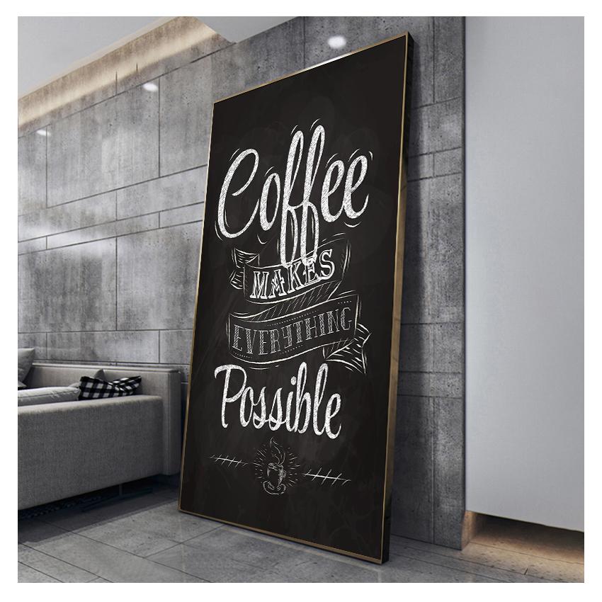 Affiche d'art mural rétro, Style craie, tableau noir, peinture sur toile, image murale de café, citation drôle imprimée de café