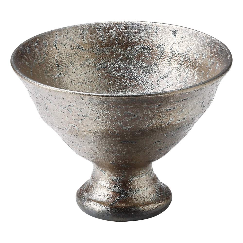 

Shigaraki ware Hechimon small plate with high base, silver crystal detail, made in Japan, MR-3-3018