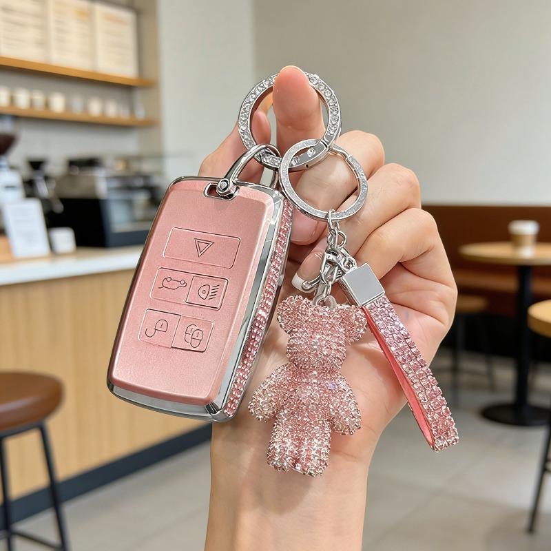 [ Side Diamonds ] 4 Buttons TPU Car Key Case Cover Shell Fob for Jaguar XE XF F-PACE & Land Rover Range Rover Evoque Discovery S