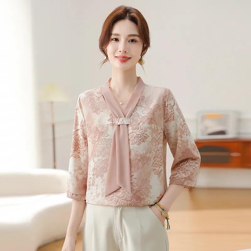 Summer Chiffon Shirt Fashionable and Thin Middle-aged and Elderly Women's Bottoming Shirt Elegant Shirt Top