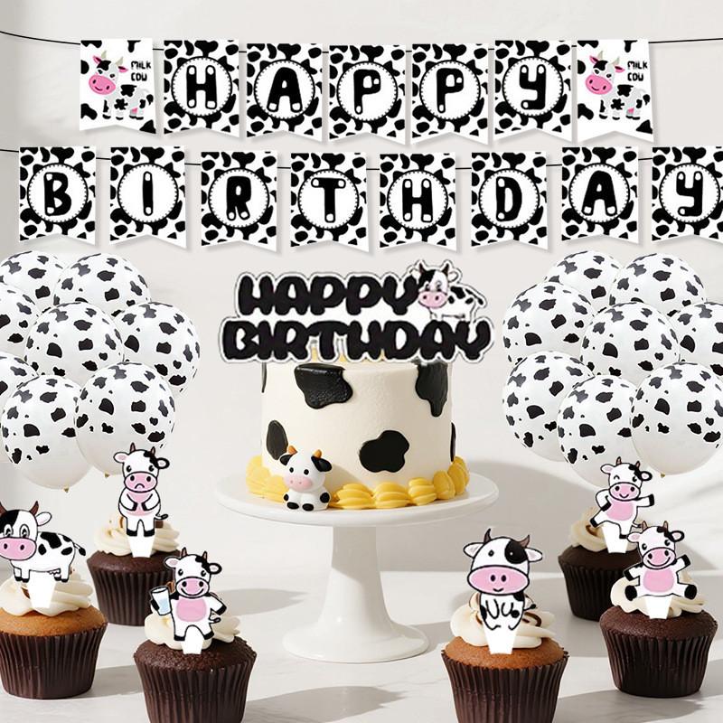Farm Animal Cow Theme Party Supplies With Paper Flags Balloons Events Birthday