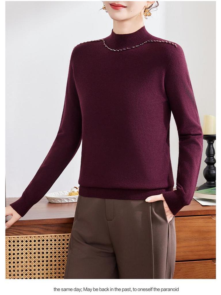 Elegant Knit Sweater for Middle-Aged Women - Autumn/Winter Solid Color Base Layer