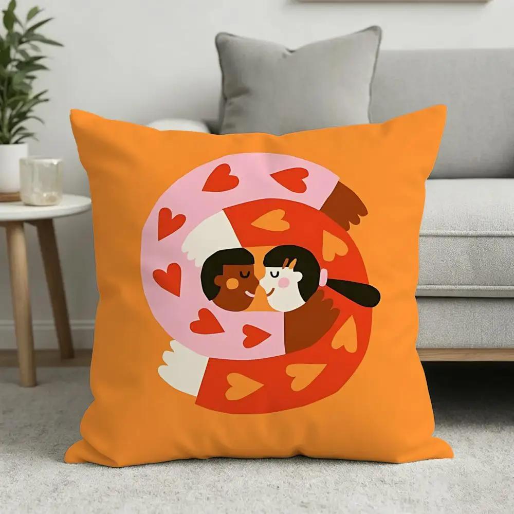 Couple Heart Flat Cushion Cover Soft Short Plush Cushion Cover 50x50 45x45 Zipper Pillowcase Home Decor