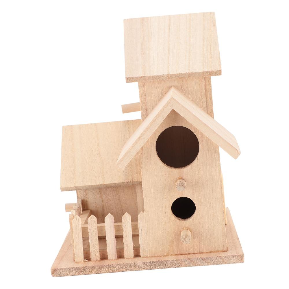 1pcs Multifunctional Wooden Birdhouse 4 Hole Design Garden Bird House DIY Craft Activity