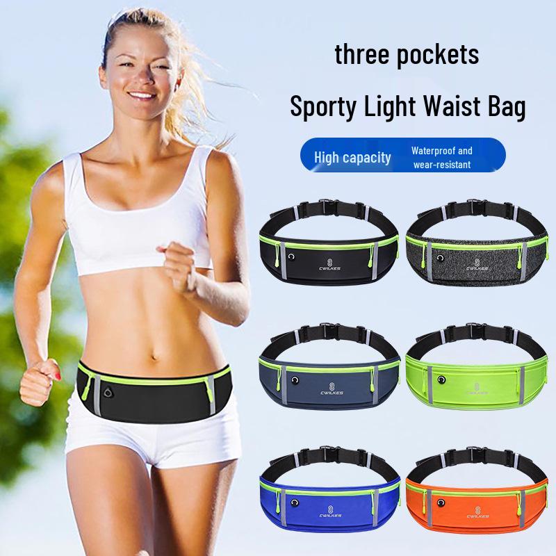 Widened Waterproof Reflective Waist Bag with Three Pockets for Outdoor Sports, Running, and Cycling