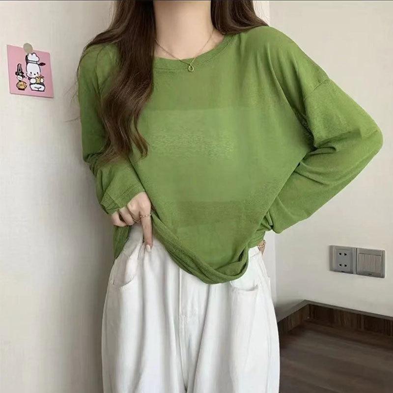 Chiffon Shirt Sunscreen Clothing Women's Summer Thin Loose Pullover Ice Silk Knitted Air-conditioning Mesh Blouse Clothing