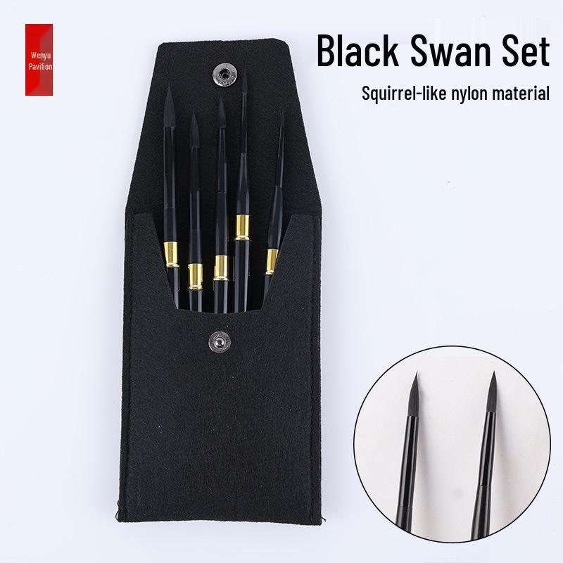 Black Swan Nylon Watercolor Brush - Round Tip, Aluminum Rod, Ideal for Digital Oil Painting, Art Students, Travel