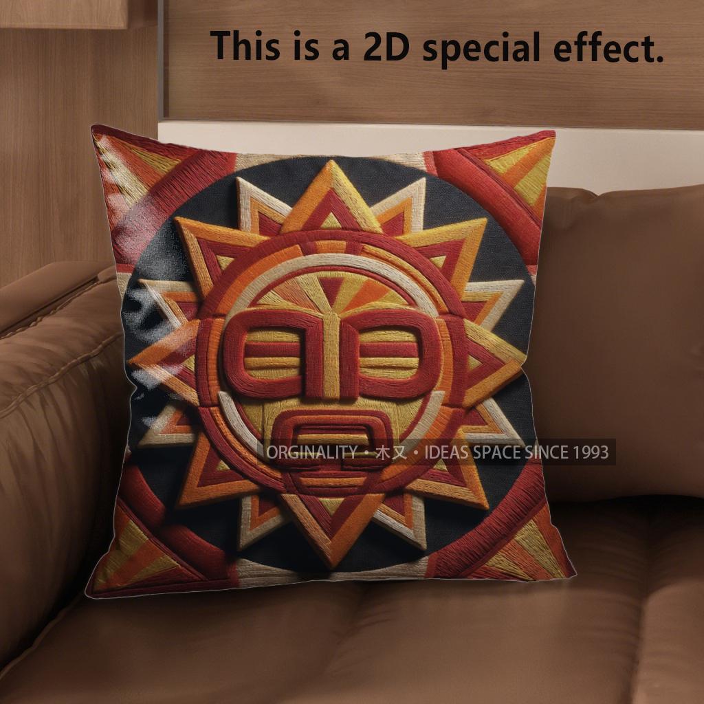 2D Aztec Sun God Pattern Throw Pillow Cases Pattern Cushion Cover Suitable For Sofa Bedroom Car Pillow Cover