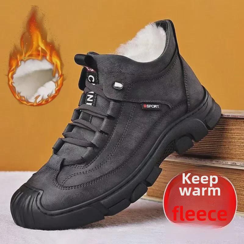 Men's 2023 Winter Non-Slip Northeast Snow Boots - Genuine Leather & Wool, Plus Velvet, Warm & Thick Cotton Shoes