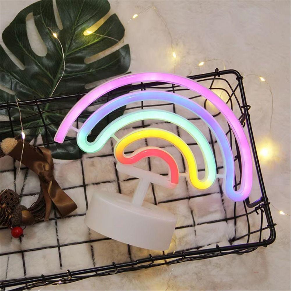 Colorful LED Neon Sign Nightlight with Base 3D Acrylic Desktop Rainbow Night Light Battery USB Dual-use Flicker Free